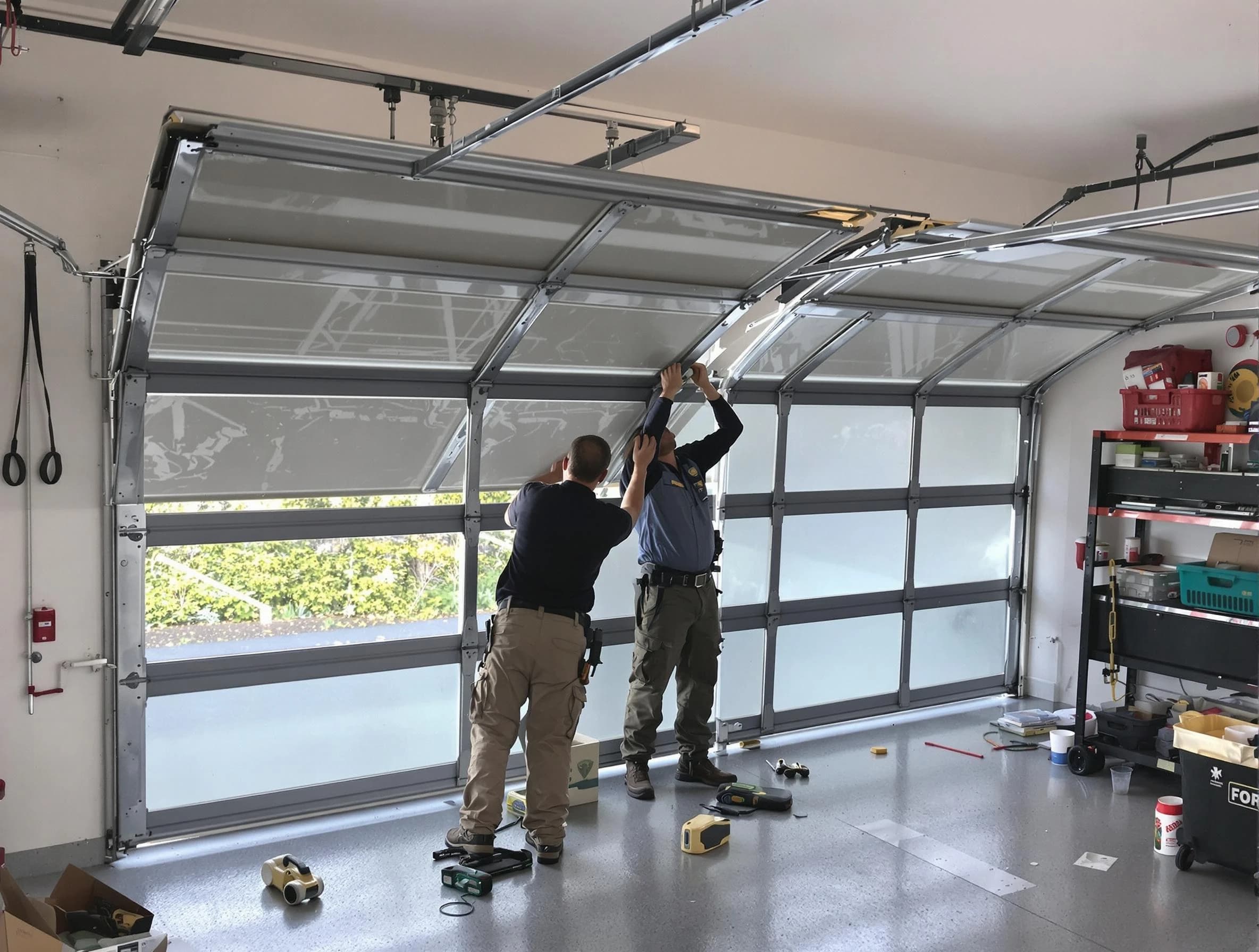 North Druid Hills Garage Door Repair expert performing precise panel replacement on North Druid Hills garage door