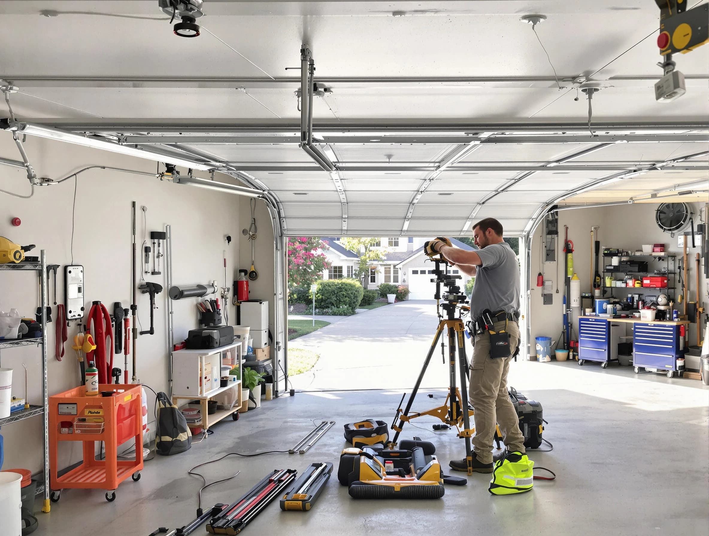 North Druid Hills Garage Door Repair specialist performing laser-guided track alignment in North Druid Hills