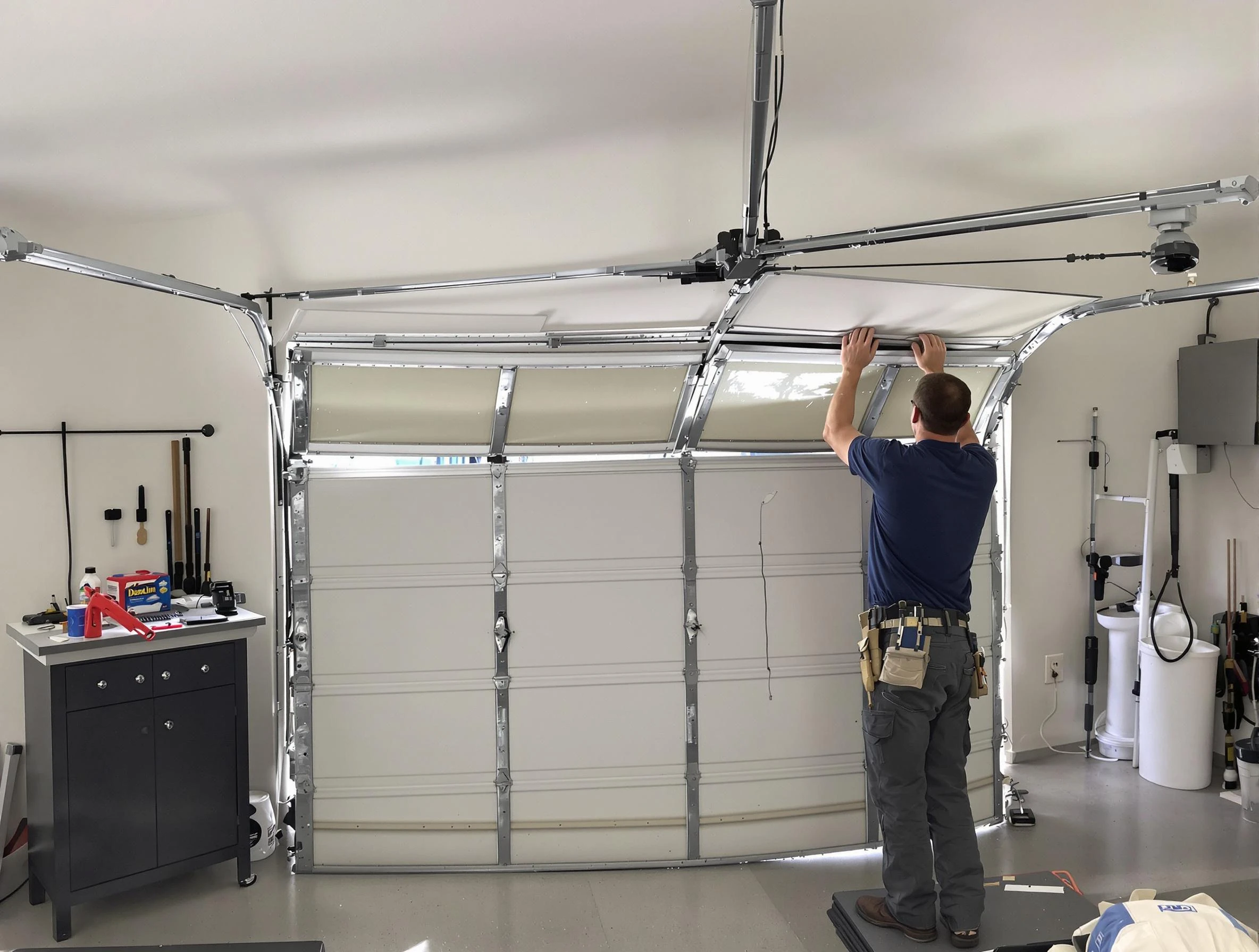 North Druid Hills Garage Door Repair specialist performing precise section replacement on North Druid Hills garage door